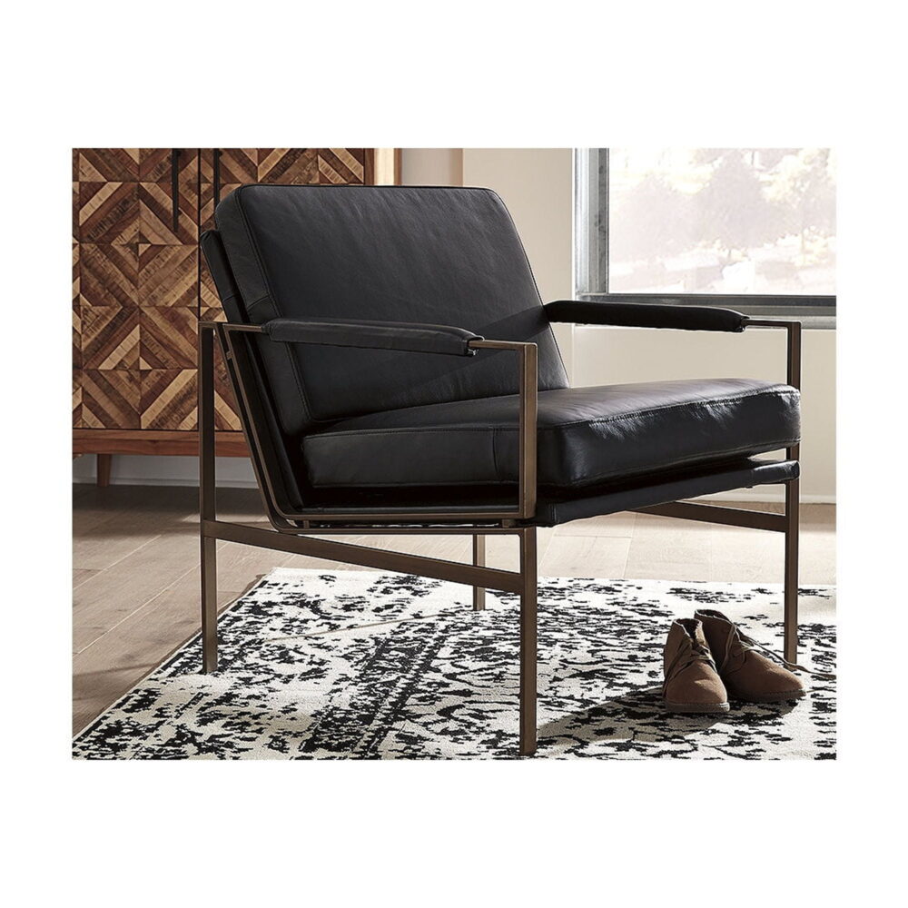 Signature Design by Ashley Puckman Mid-Century Modern Black Leather Accent Chair - Image 5