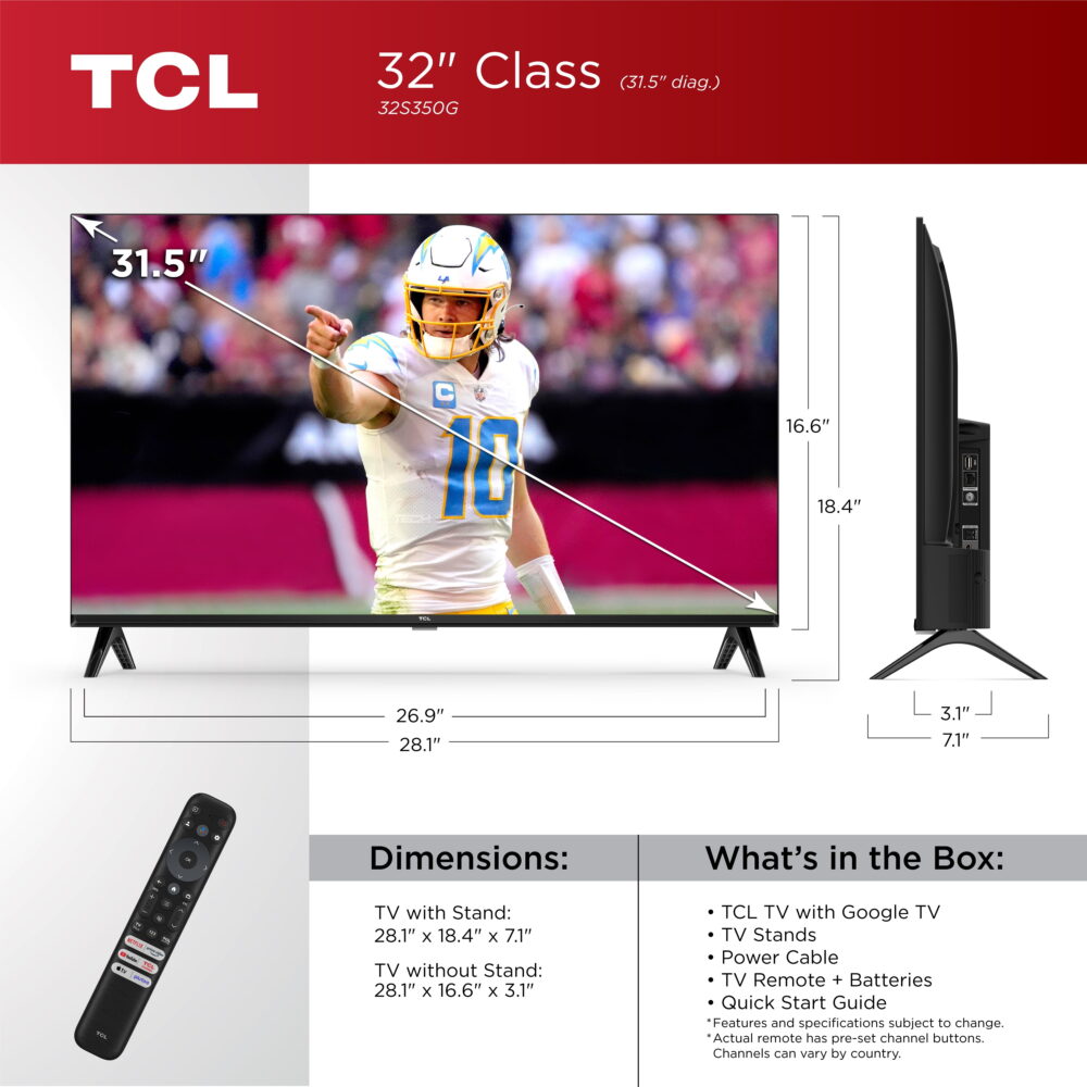 TCL 32” Class S Class 1080p FHD HDR LED Smart TV with Google TV, 32S350G - Image 3