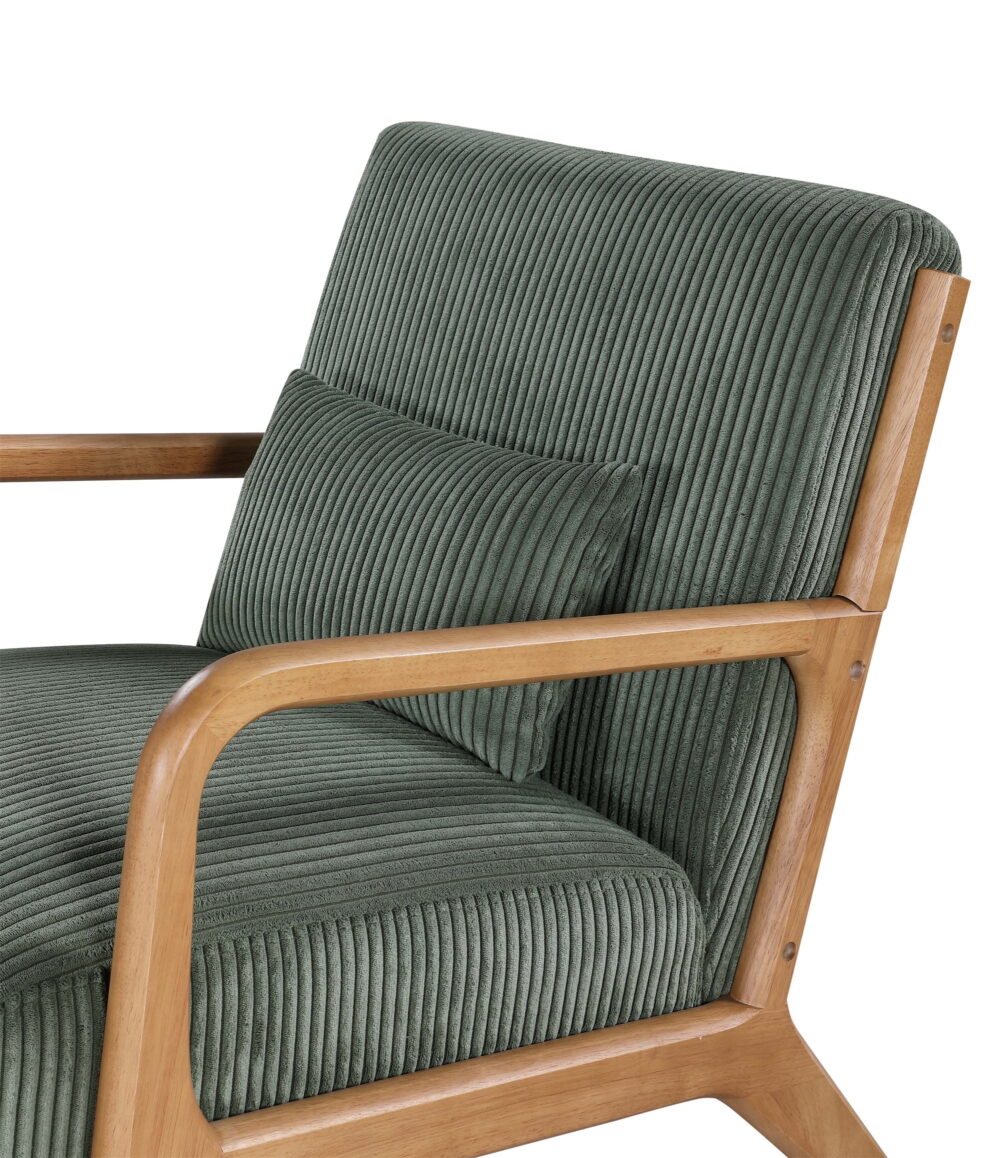 Aukfa Corduroy Mid Century Modern Accent Chair w/ Wood Frame&Pillow for Living Room, Frosty Green - Image 3