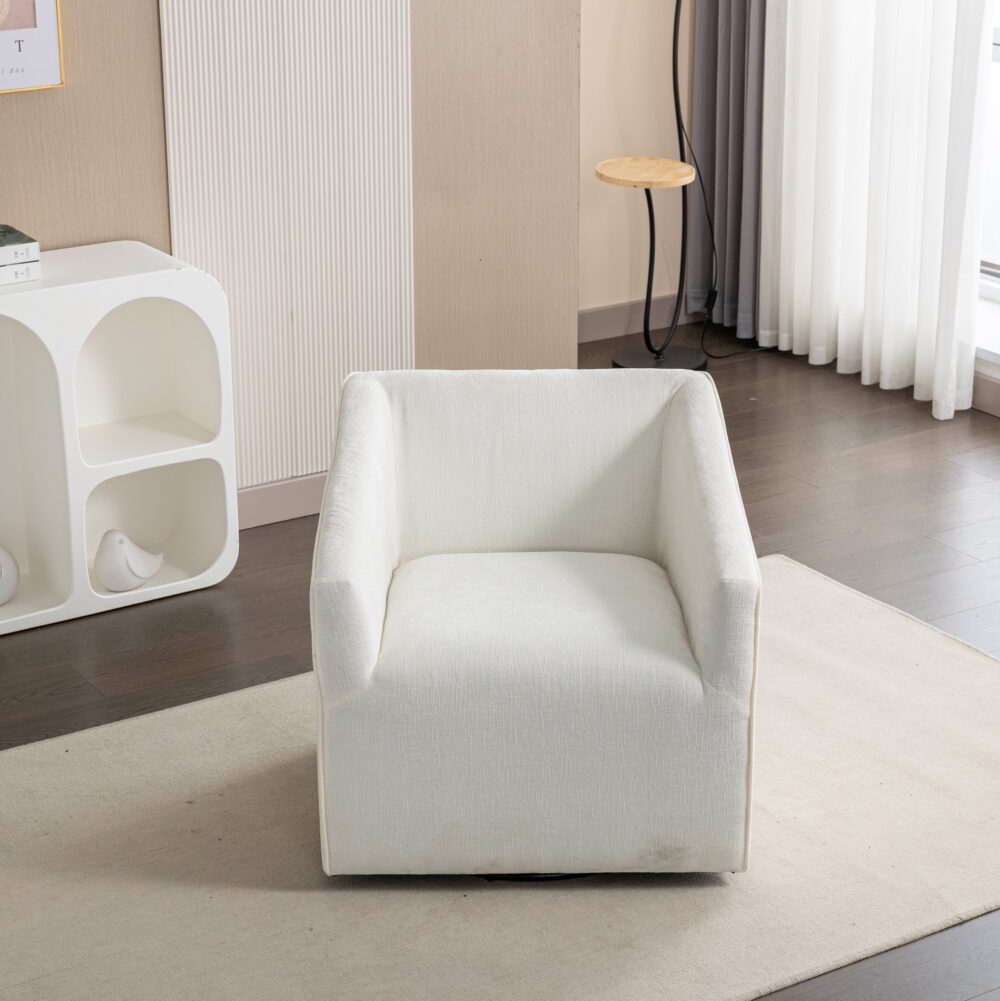 Roundhill Furniture Nice Modern Upholstered Barrel Armchair, 360 Degree Swivel, White - Image 6