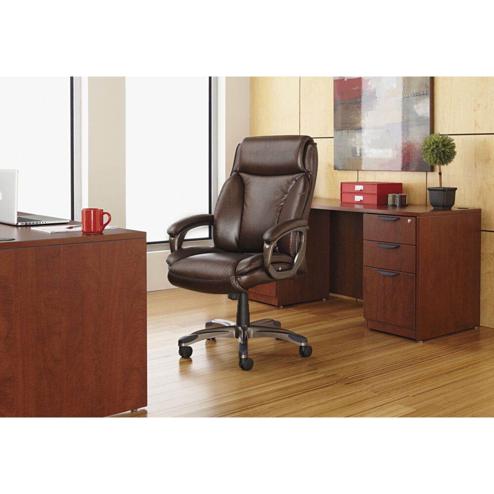 Alera Alera Veon Series Executive High-back Leather Chair, Supports Up To 275 Lbs, Black Seat/black Back, Graphite Base - Image 6