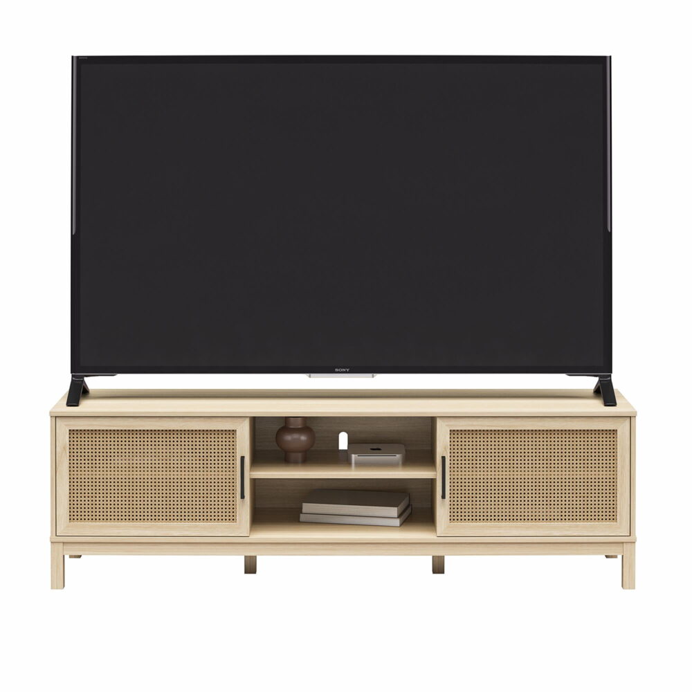 Mainstays Cane TV Stand for TVs up to 85", Spring Pine - Image 6