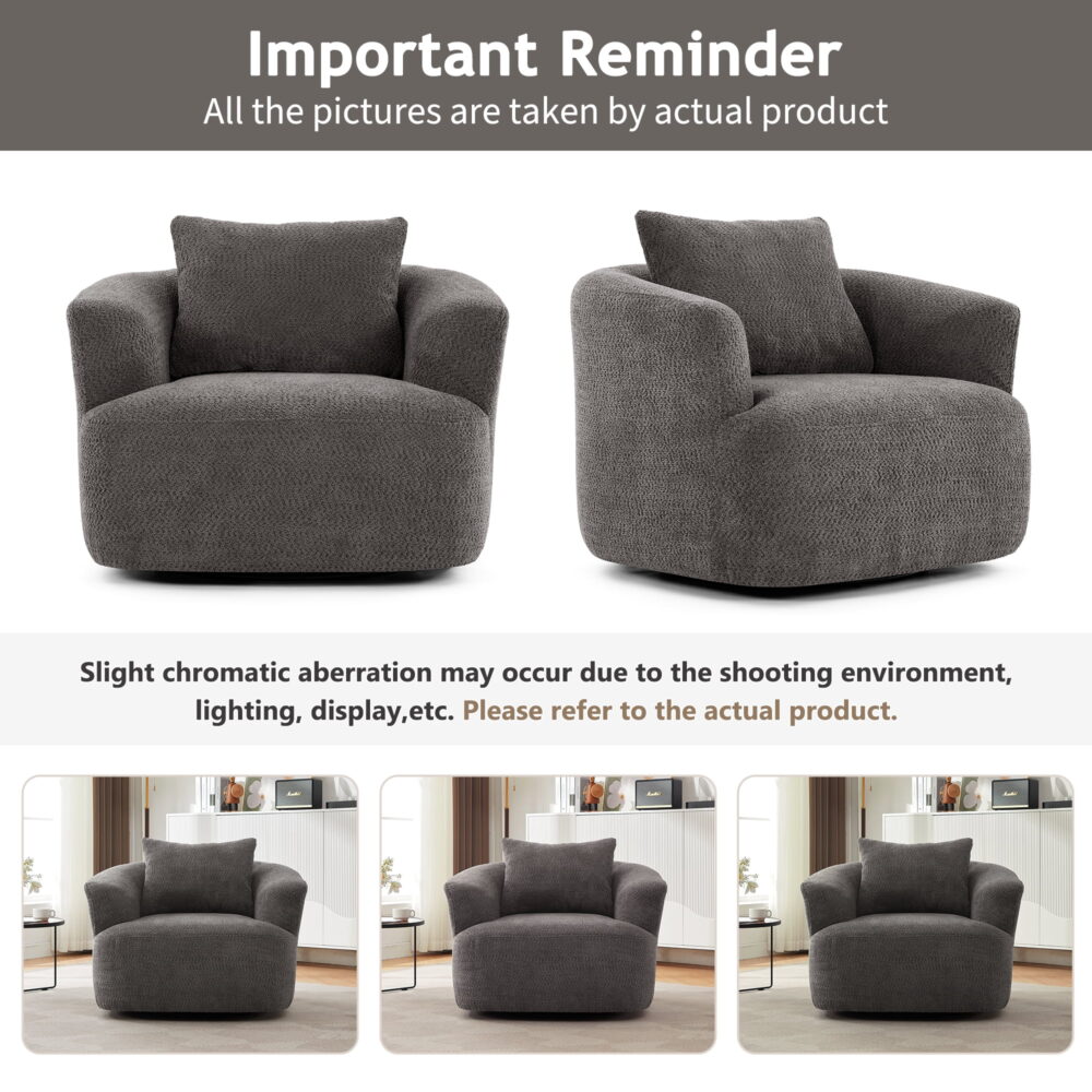 Euroco 360° Swivel Accent Chair with Ergonomic Armrests and Luxe Boucle Cushion - Image 7