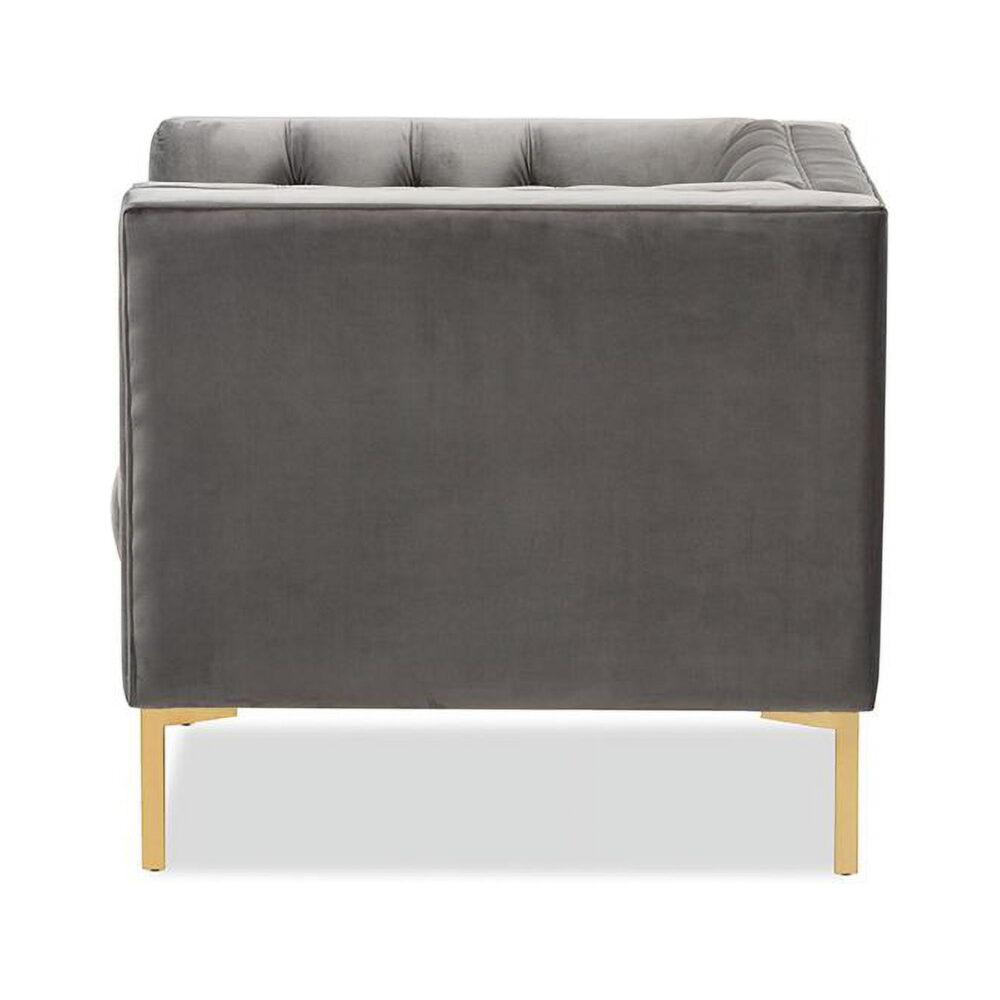 Baxton Studio Zanetta Luxe and Glamour Grey Velvet Upholstered Gold Finished Lounge Chair - Image 6
