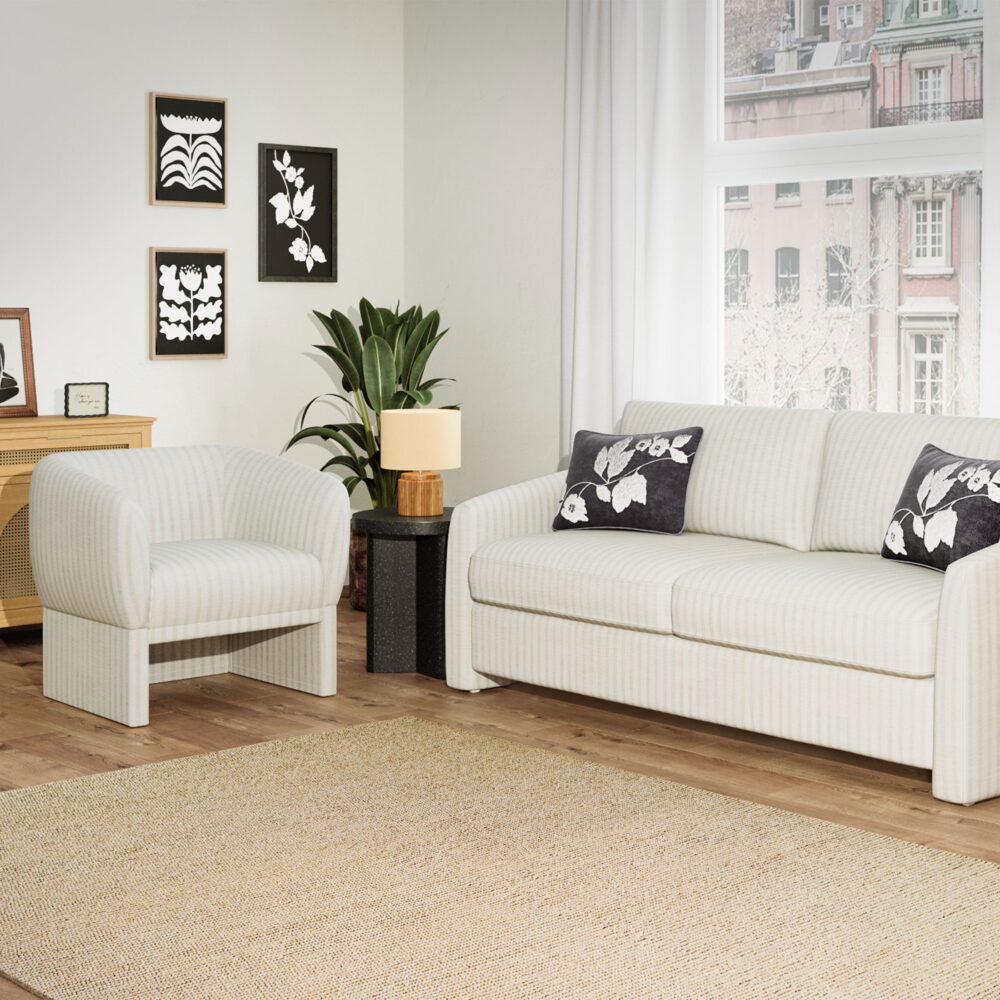 Beautiful Small Space Accent Chair by Drew Barrymore, Beige and White Linen - Image 5