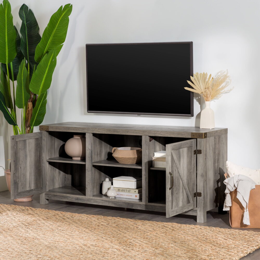 Walker Edison Modern Farmhouse Barn Door TV Stand for TVs up to 65", Grey Wash - Image 2
