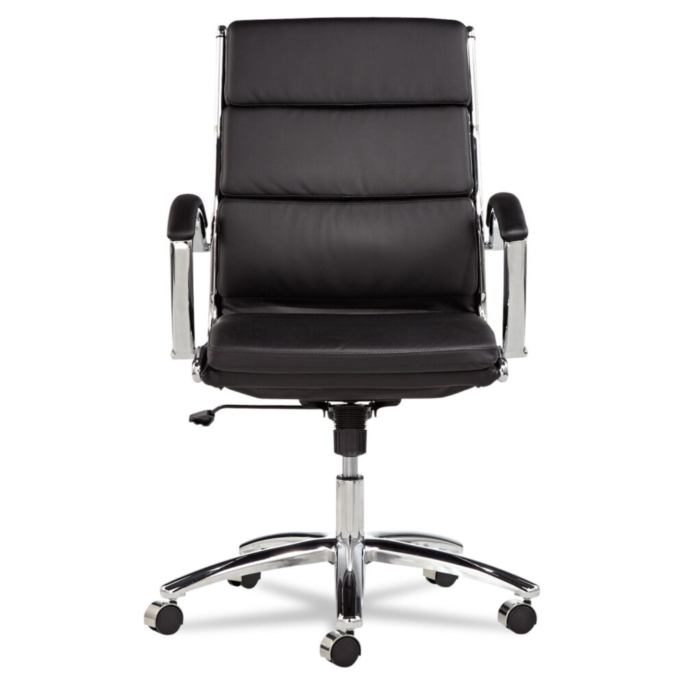 Alera Neratoli Mid-Back Slim Profile Chair, Faux Leather, Supports Up to 275 lb, Black Seat/Back, Chrome Base - Image 4