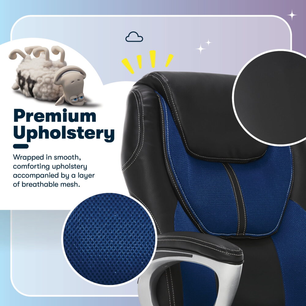 Serta Amplify Executive Office Chair with Faux Leather and Mesh, Blue - Image 5