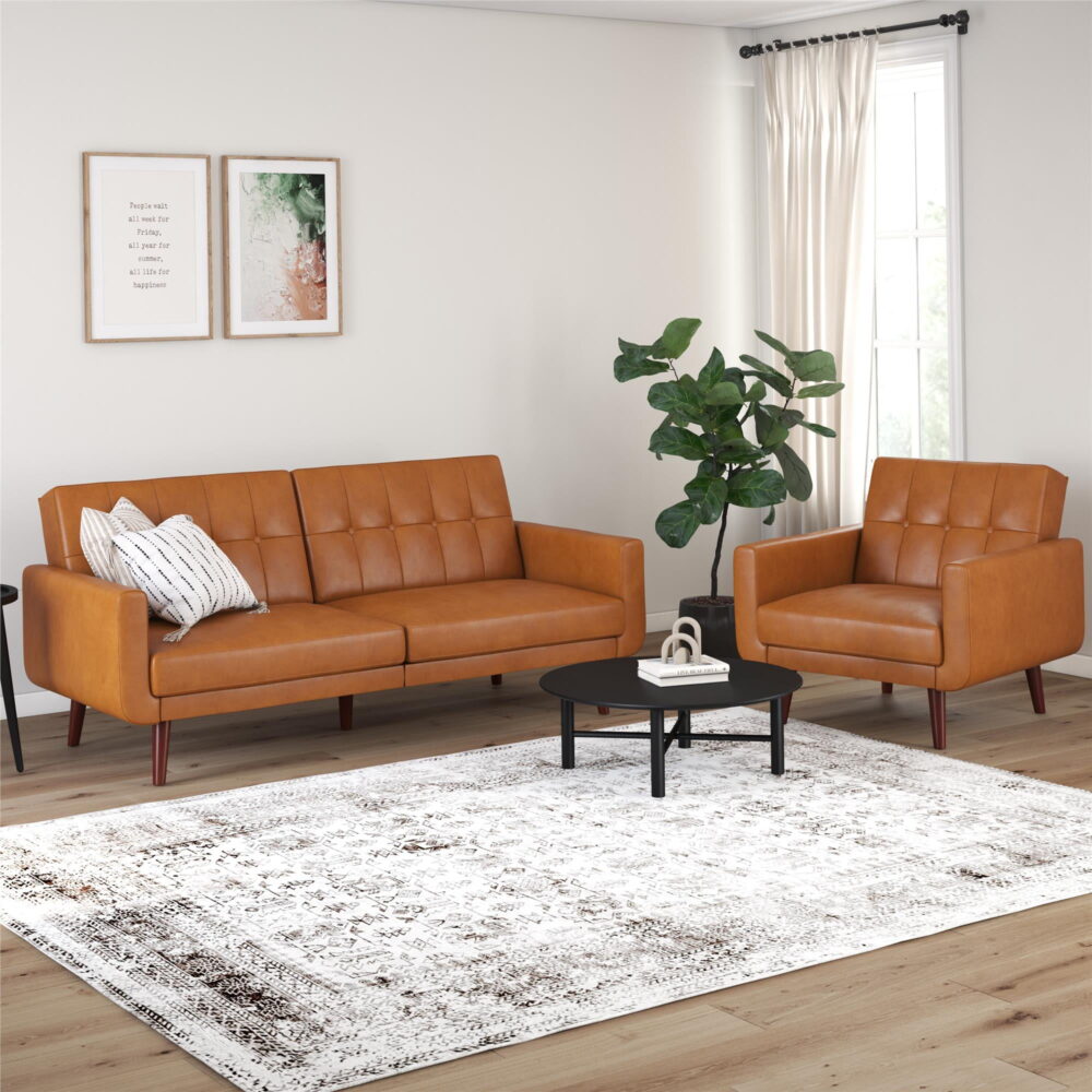 Better Homes & Gardens Nola Modern Chair with Arms, Camel Faux Leather - Image 3