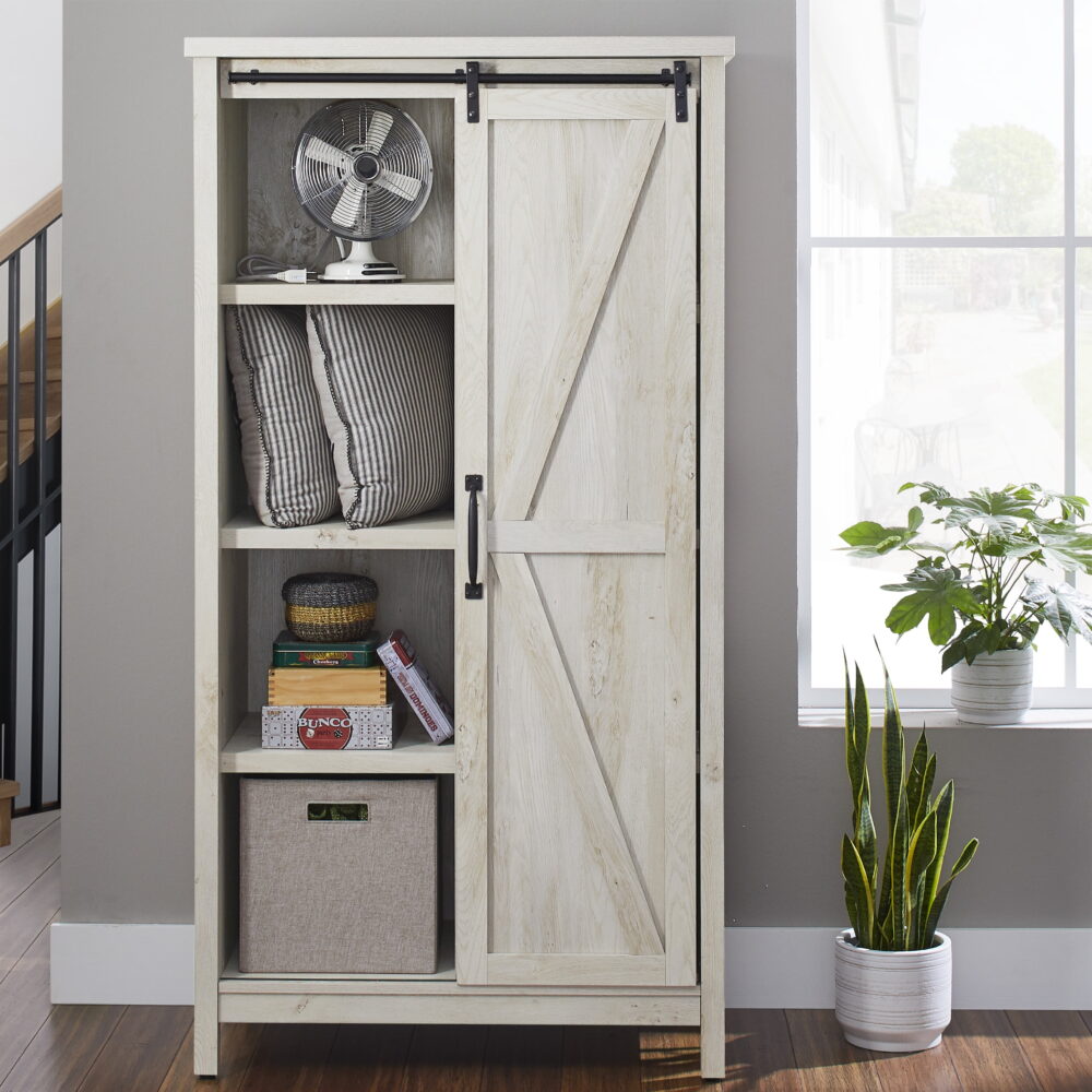 Better Homes & Gardens Modern Farmhouse Bookcase Storage Cabinet, Rustic White Finish - Image 2