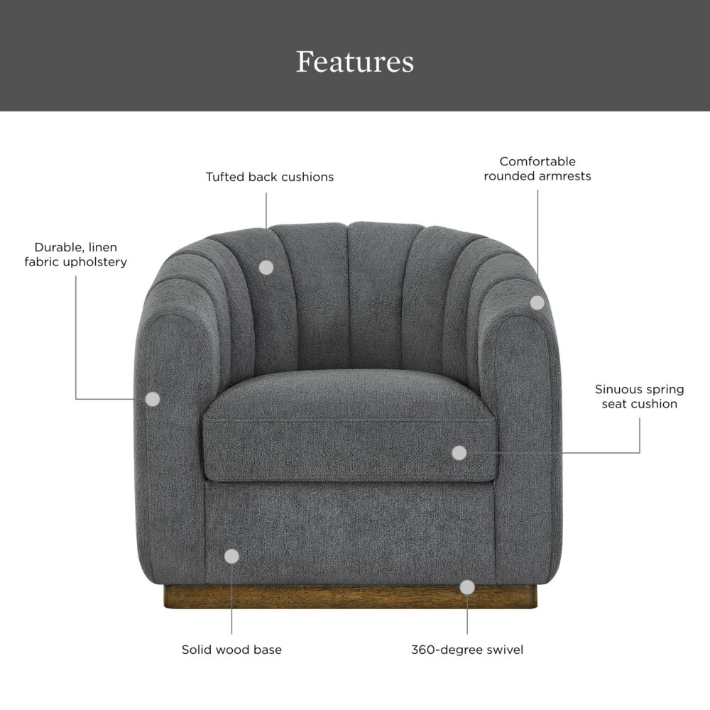Better Homes & Gardens Lillian Accent Swivel Chair, Charcoal Boucle - Image 2
