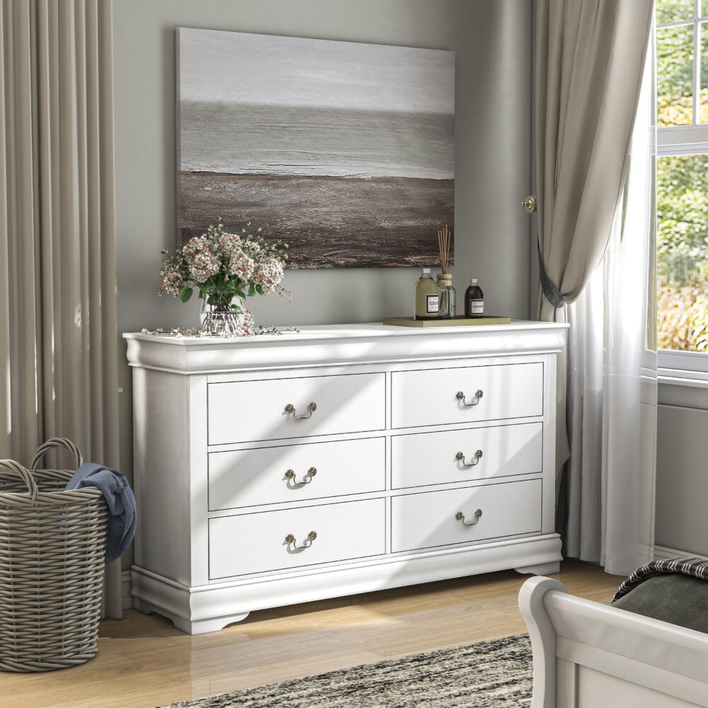 Furniture of America Vrai 6-Drawer Solid Wood White Dresser - Image 4