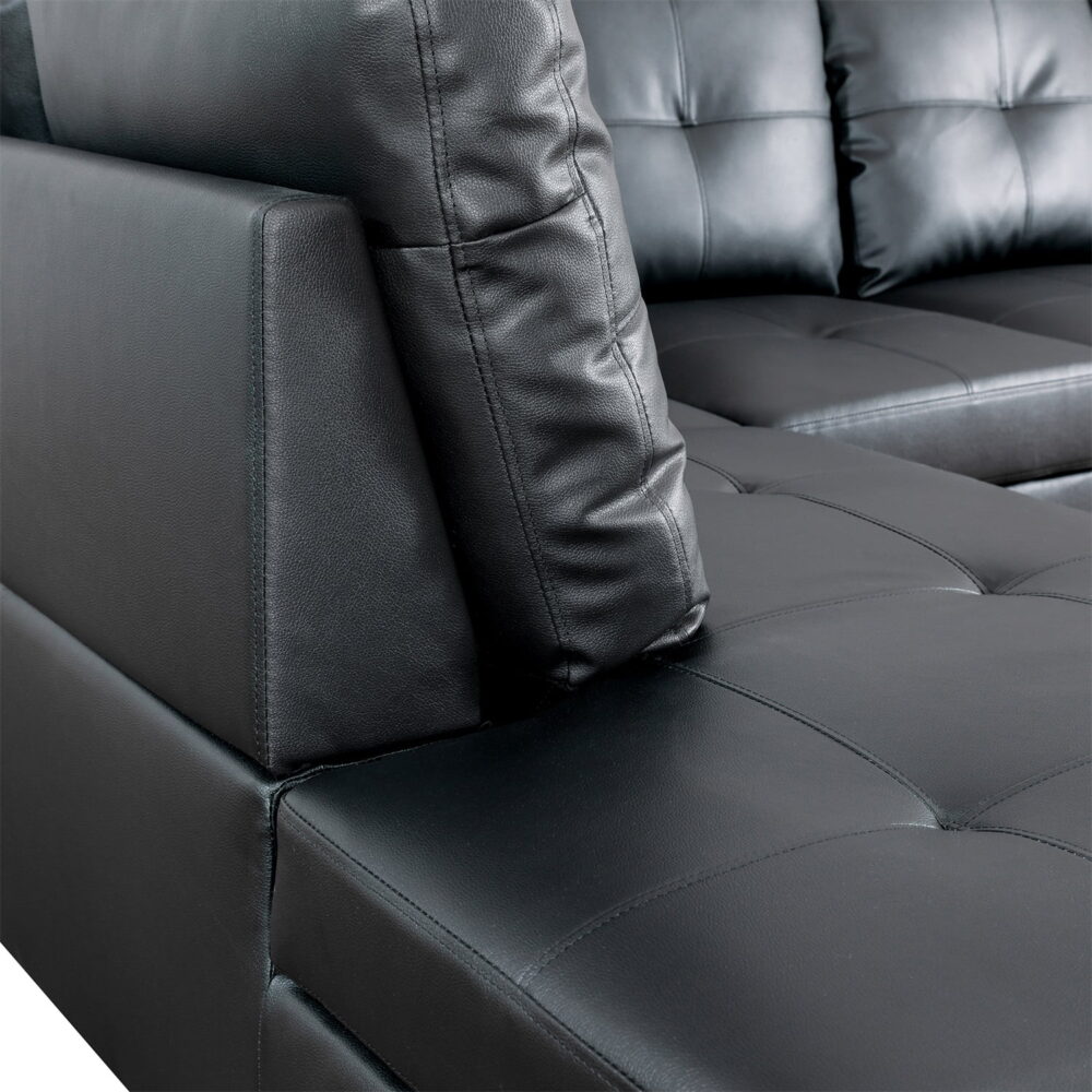 Hommoo 4 Seat Living Room Furniture Sets, Faux Leather Sectional Sofa, Modern L-Shaped Couches and Sofas Set for Home, Black(No Ottomans) - Image 4
