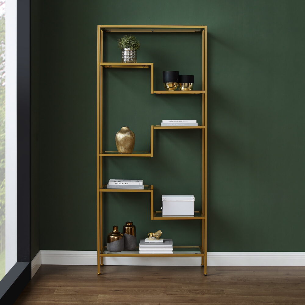 Crosley Furniture Sloane Art Deco Glass Metal Etagere in Gold - Image 3