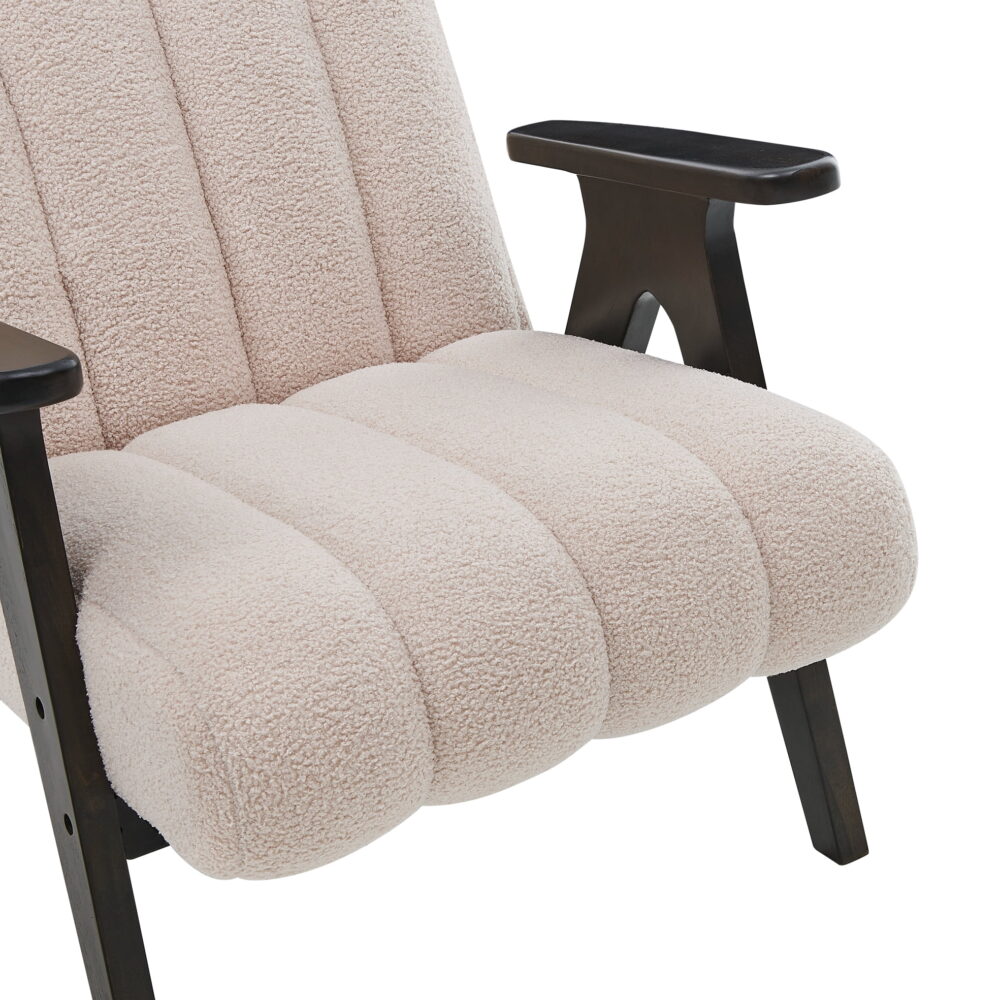 Roundhill Furniture Rella Modern Teddy Sherpa Accent Chair with Espresso Wood Frame, Beige - Image 6