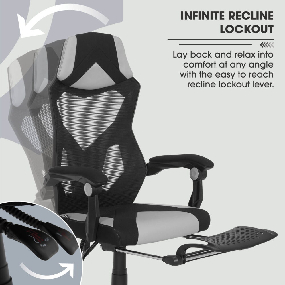 Gamer Gear Gaming Office Chair with Extendable Leg Rest, Gray/Black Fabric Upholstery - Image 7
