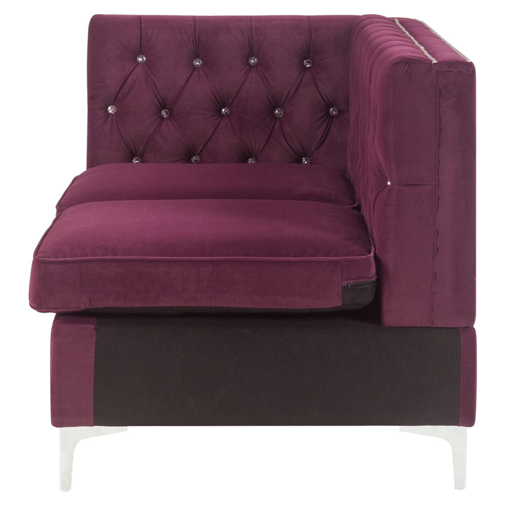 Acme Furniture Contemporary Velvet Nailhead Trim L Shaped Sectional Sofa Set Burgundy - Image 3