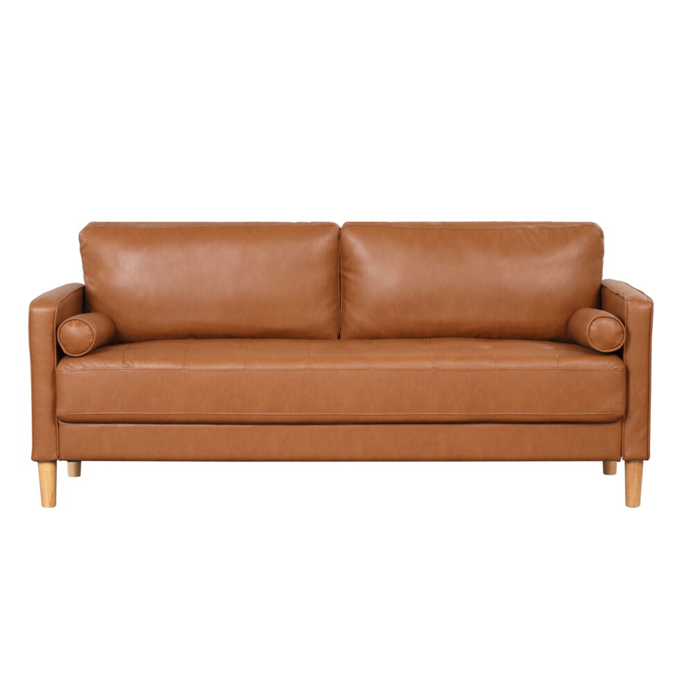 Lifestyle Solutions Lorelei Mid-Century Modern Sofa, Caramel Brown Faux Leather - Image 2