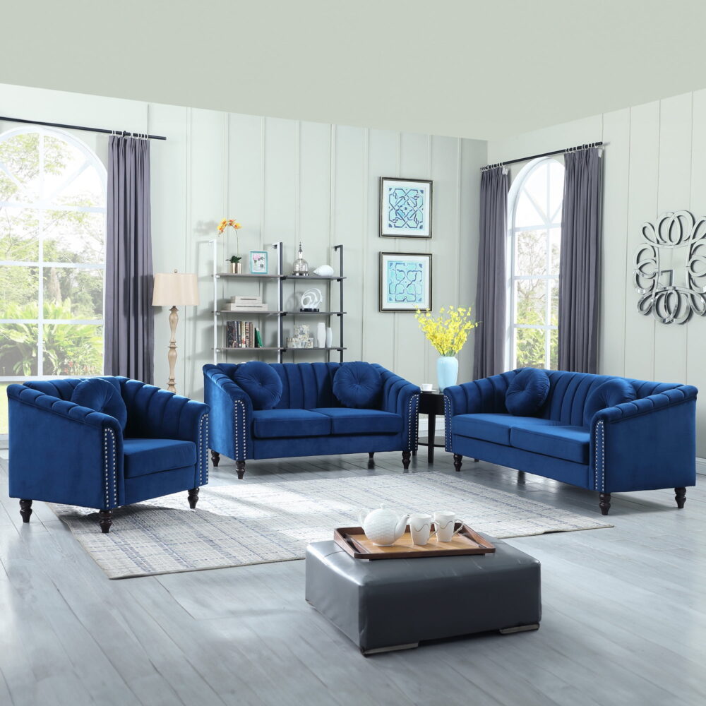 Aukfa 3 Seater Sofa Couch Set, Contemporary Living Room Sofa for Living Room Furniture Sets, Blue - Image 3