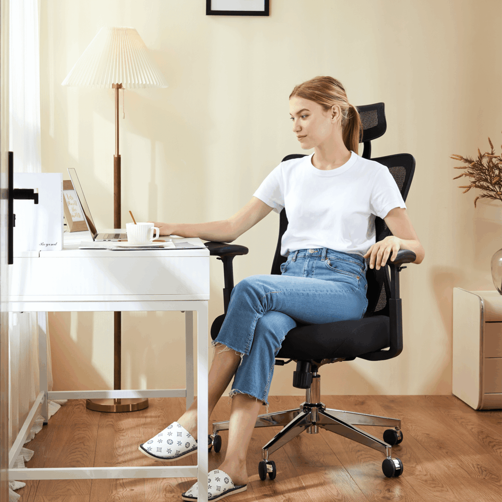 GIANNA Ergonomic Office Chair with Adjustable Headrest, 360° Swivel with 2D Armrest and 135° Tilt, Wide Cushion, Black - Image 5