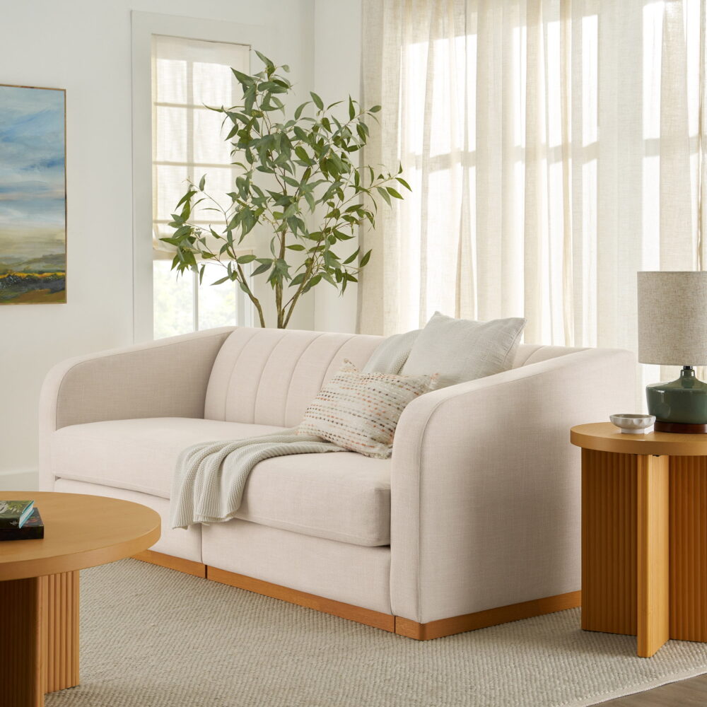 Better Homes & Gardens Lillian Channel Tufted Sofa 83.5" Cream Linen - Image 6