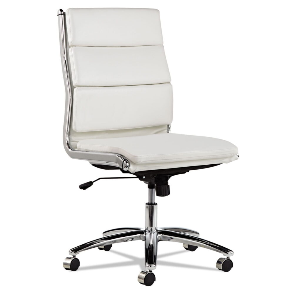 Alera Neratoli Mid-Back Slim Profile Chair, Faux Leather, Up to 275 lb, 18.3" to 21.85" Seat Height, White Seat/Back, Chrome - Image 7