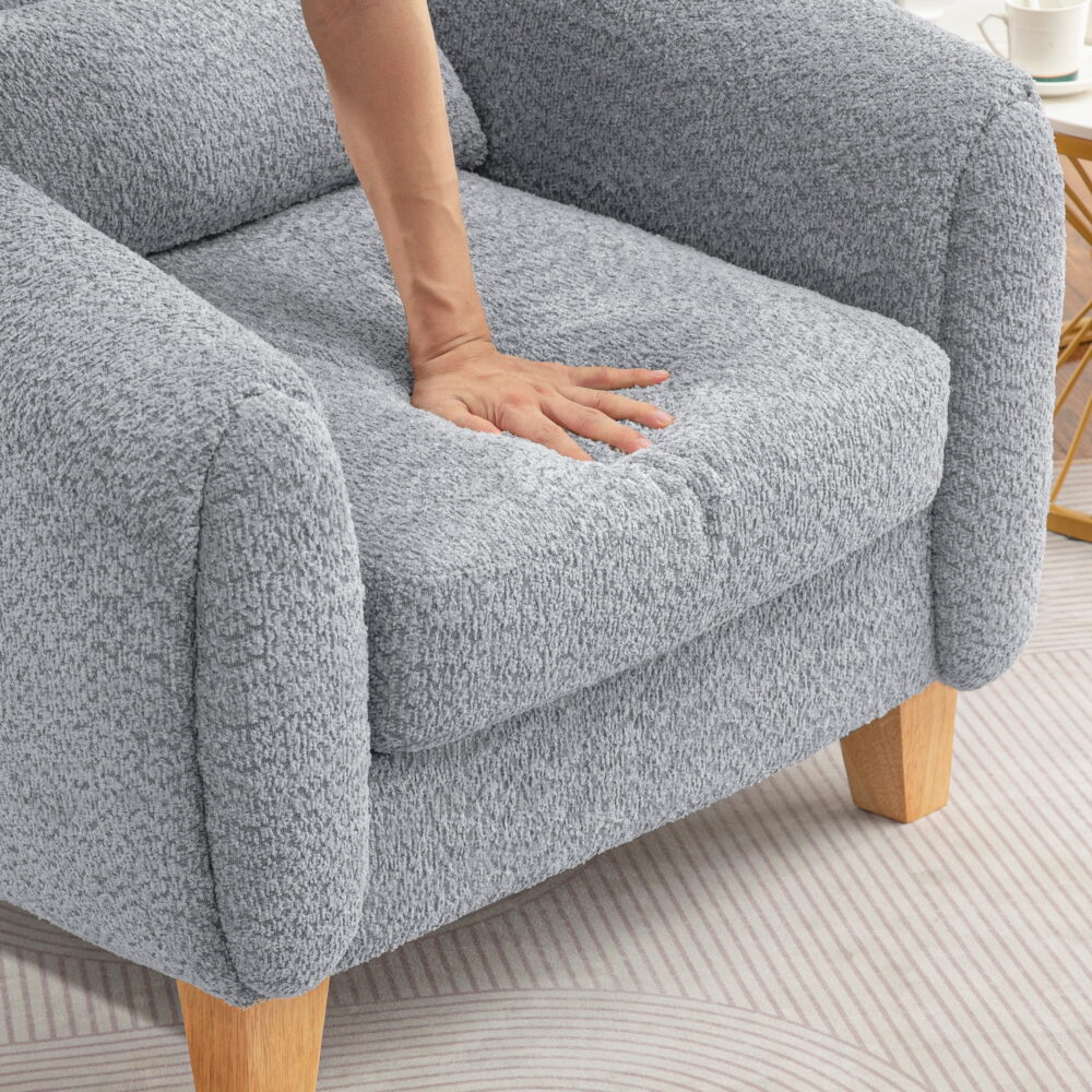 Accent Chair,Fabric Upholstered Comfy Reading Armchair for Living Room,Bedroom Single Seat Sofa Chair with Wood Base,GRAY 02 - Image 3