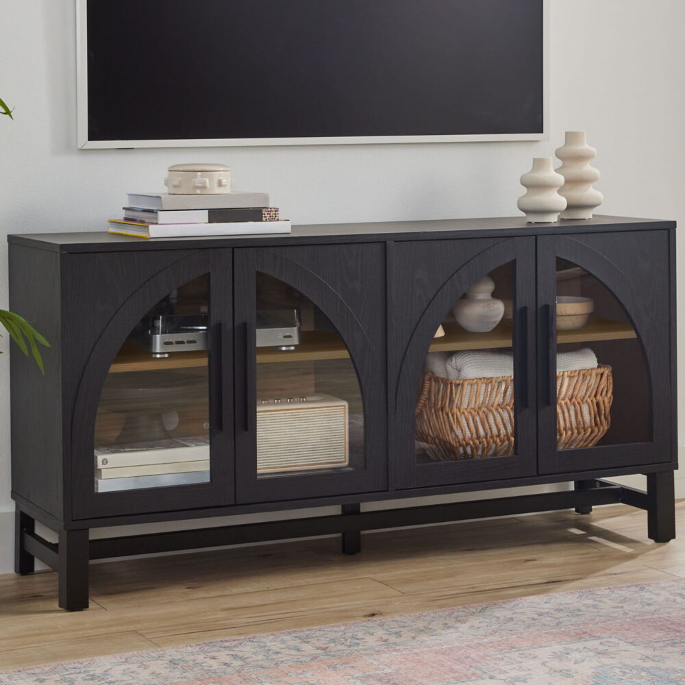 Better Homes & Gardens Juliet Arch TV Stand for TVs up to 65", Black Wood Finish - Image 4