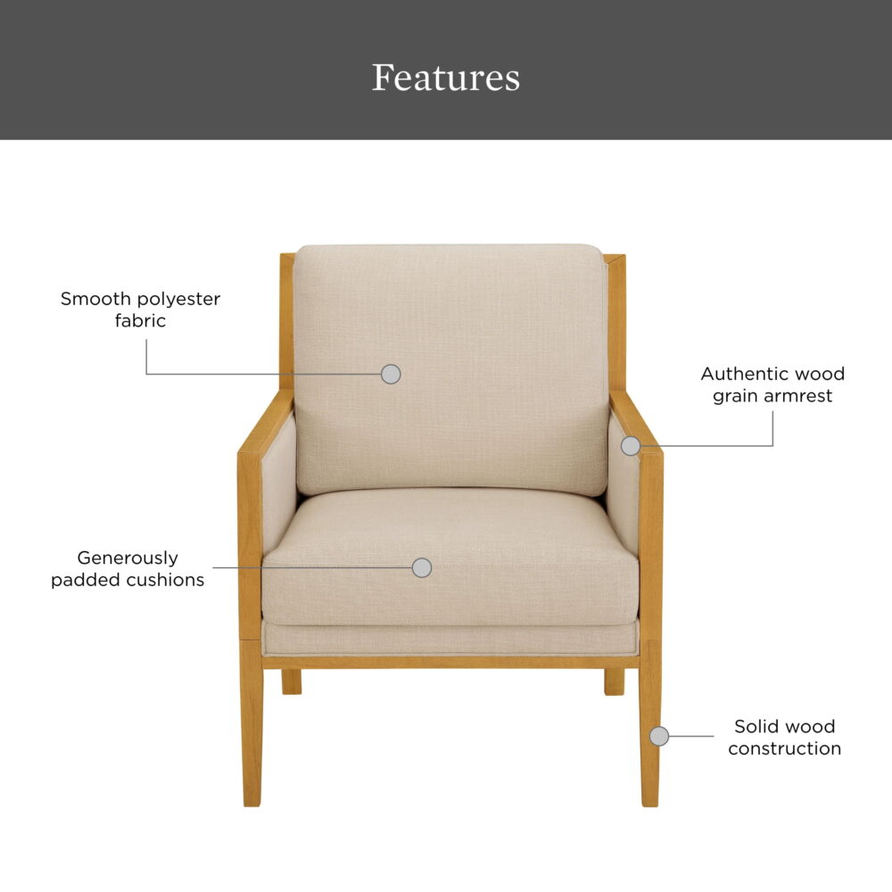 Better Homes & Gardens Windsor Linen Accent Chair, Light Honey Wood - Image 2