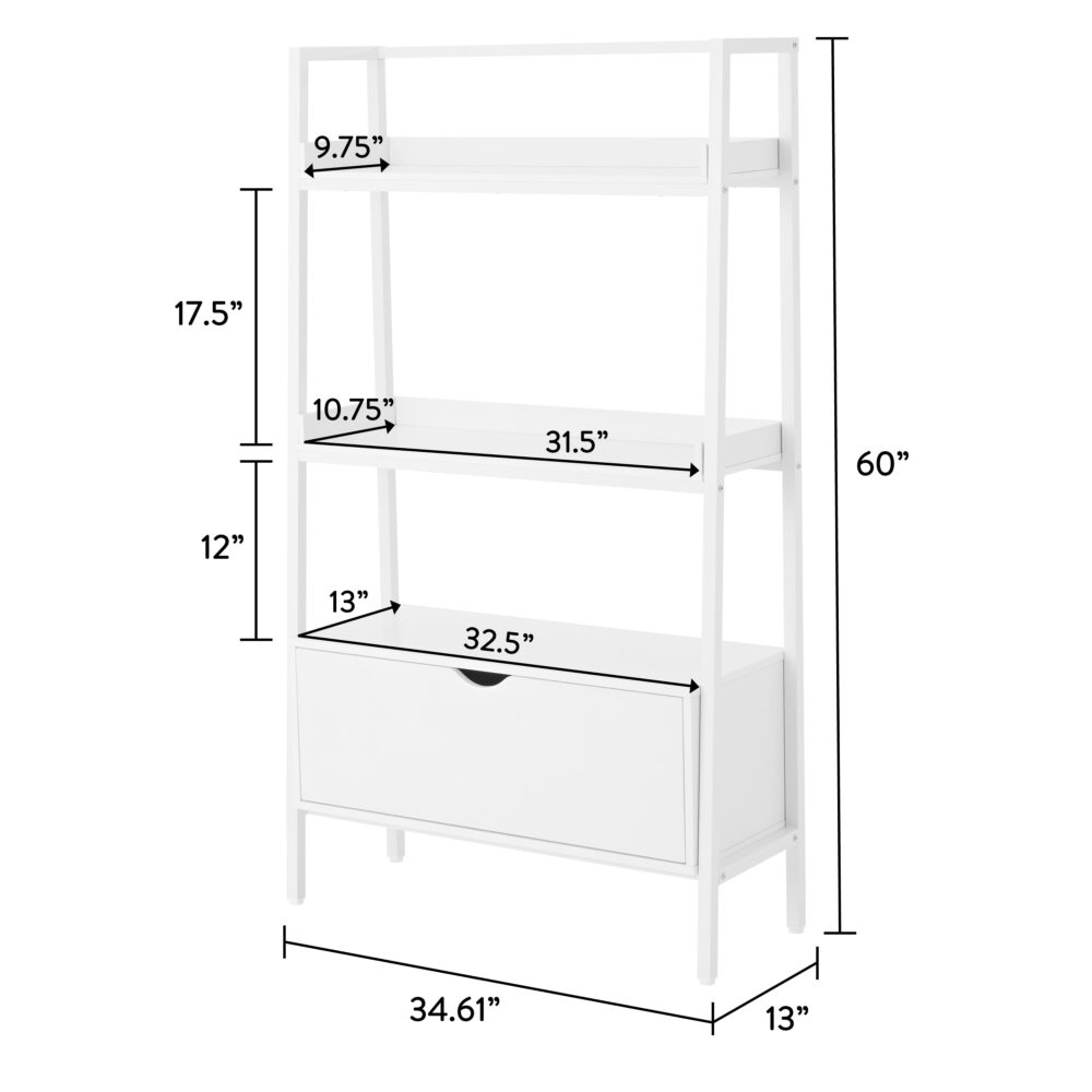 BYO Kids Ladder Bookcase with Drawer, White - Image 5