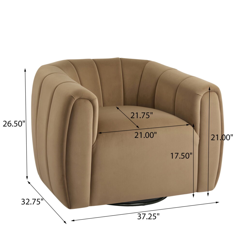 Rune Modern 360-Degree Swivel Barrel Club Chair, Velvet Upholstered Accent Chair, Camel - Image 7