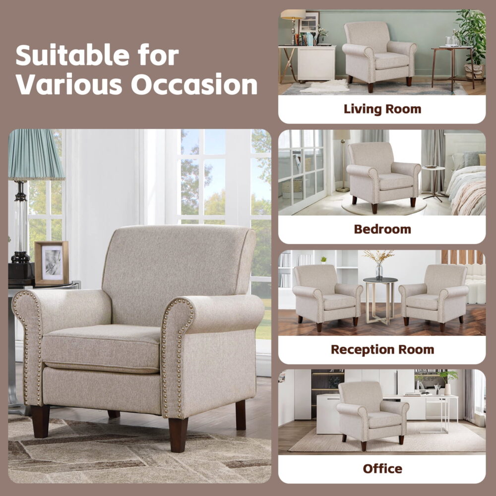 TrumanPick Mid-Century Accent Chair Single Sofa Reading Chairs Comfy Arm Chair Living Room Lounge Chiar, Beige - Image 5