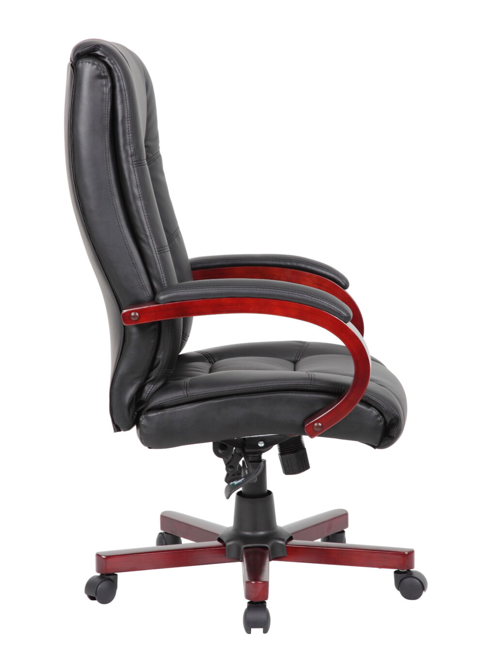 Office Products High Back Executive Wood Finished Chair with Casters, Mahogany - Image 6