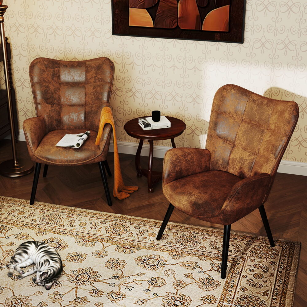Homy Casa Accent Chair Set of 2 with Armrests, High Back Lounge Chair for Living Room, Bedroom, Vanity - Image 6