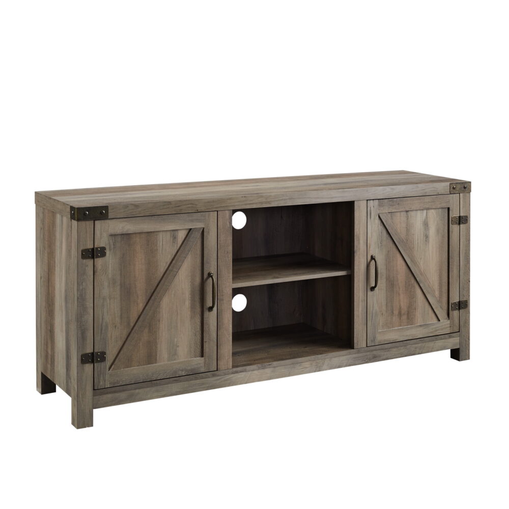 Walker Edison Modern Farmhouse Barn Door TV Stand for TVs up to 65", Grey Wash - Image 3