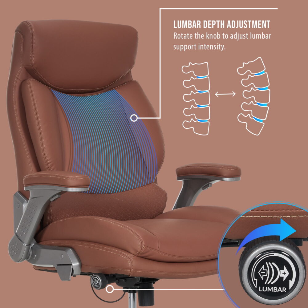 Shaq Tarvos Premium Ergonomic Big & Tall Office Chair, PureSoft Upholstery with Height Adjustable and Flip-Up Arms, Cognac Brown - Image 5