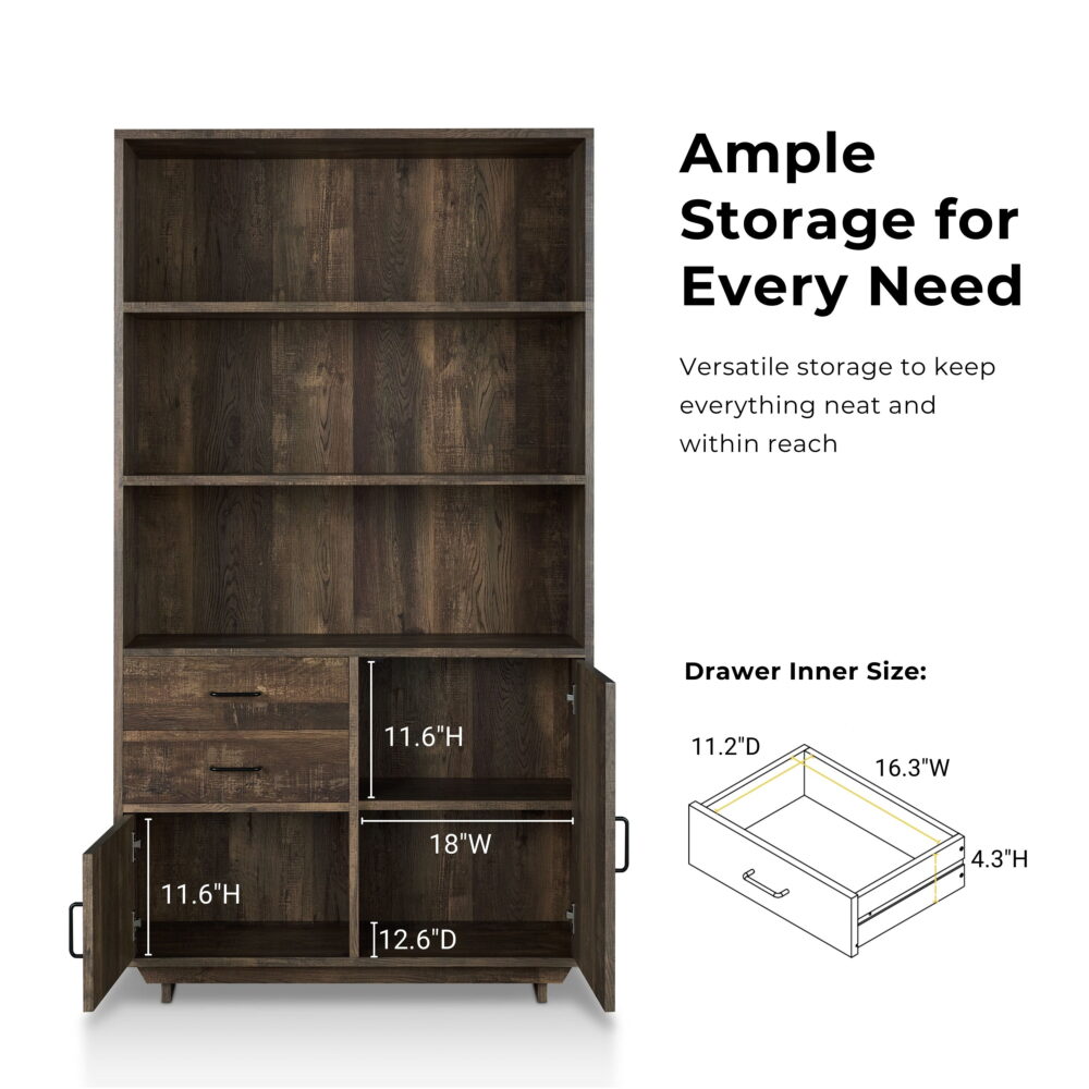 Furniture of America Cadena Multi-Storage Bookcase, Reclaimed Oak - Image 3