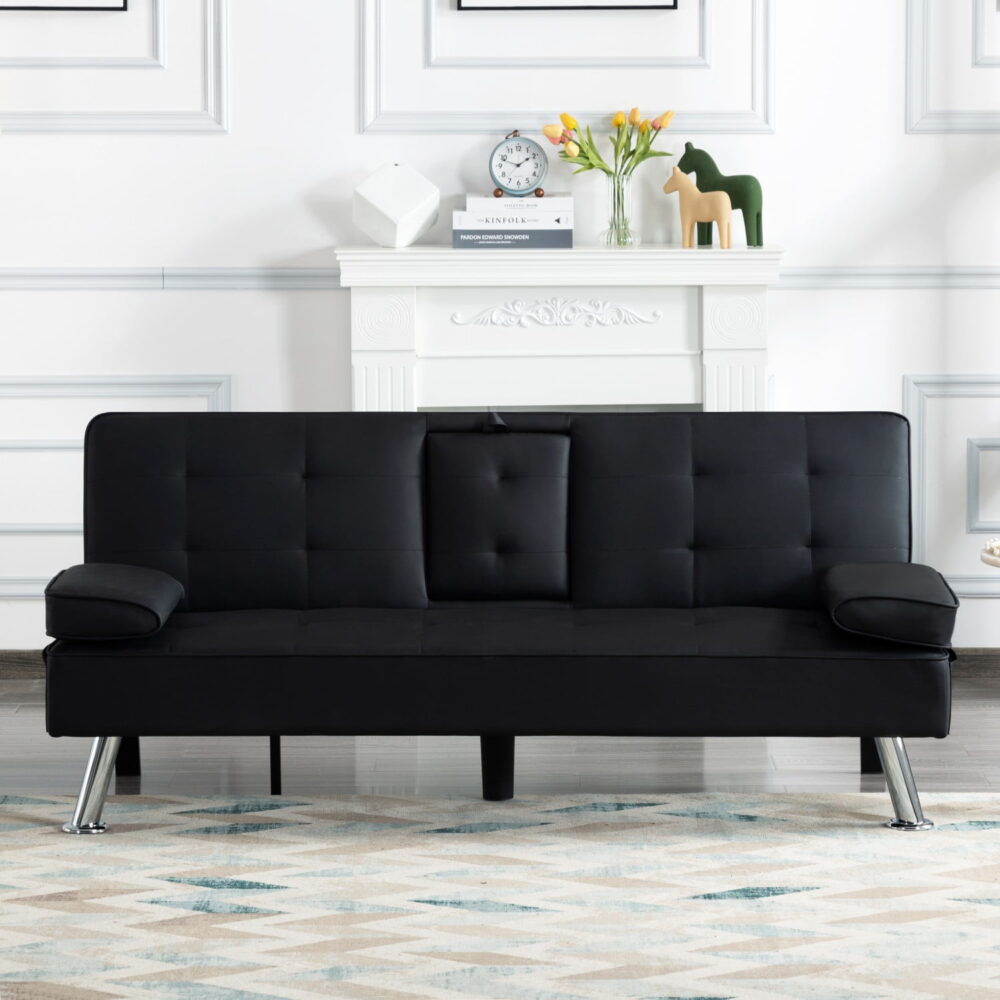 Gewnee Modern Futon Sleeper Sofa Bed Convertible Folding Recliner Couch Furniture with 2 Cup Holders for Livin g Room - Image 2