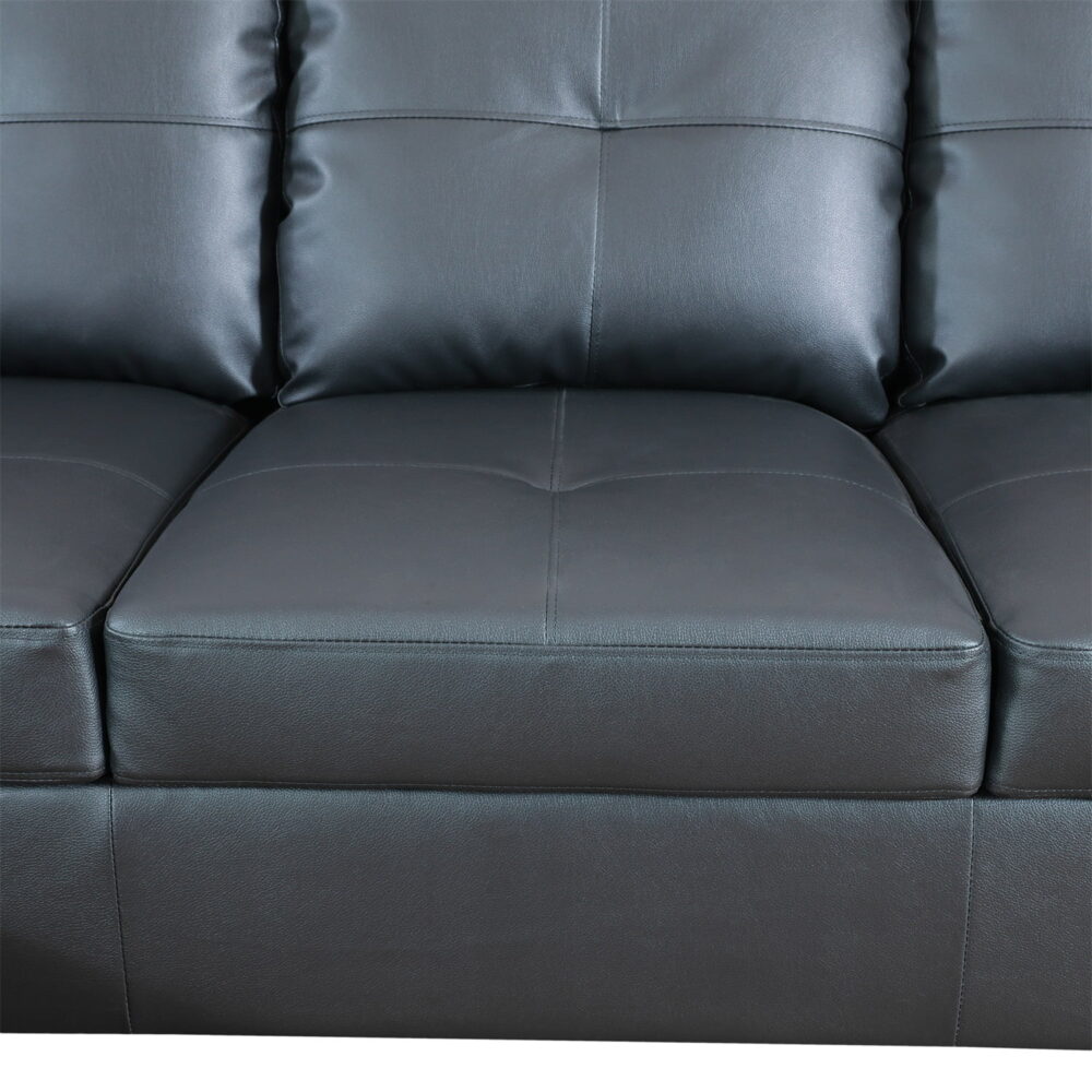 Hommoo 4 Seat Living Room Furniture Sets, Faux Leather Sectional Sofa, Modern L-Shaped Couches and Sofas Set for Home, Black(No Ottomans) - Image 2