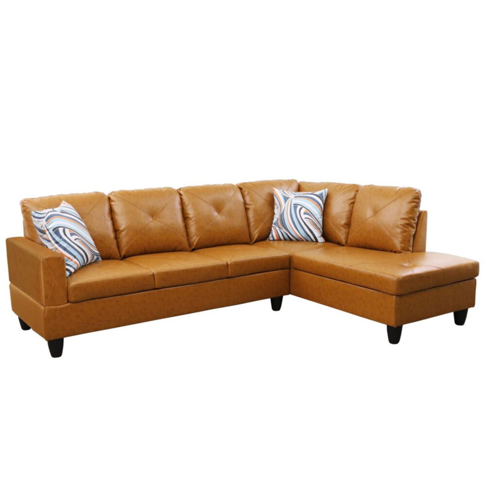 Hommoo Faux Leather Sectional Sofa, 4-Seat L-Shaped Couch, Modern Indoor Living Room Furniture, Apartment, Office, Ginger(Without Ottoman) - Image 4