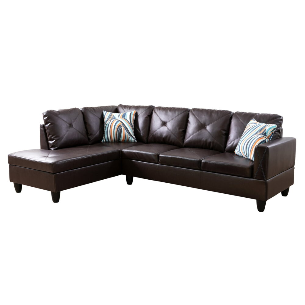 Hommoo Faux Leather Sectional Sofa, 4-Seat L-Shaped Couch, Modern Indoor Living Room Furniture, Apartment, Office, Brown(Without Ottoman) - Image 4