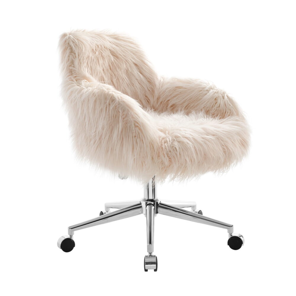 Linon Fiona Faux Fur Swivel Office Chair with Wheels in Pink - Image 4