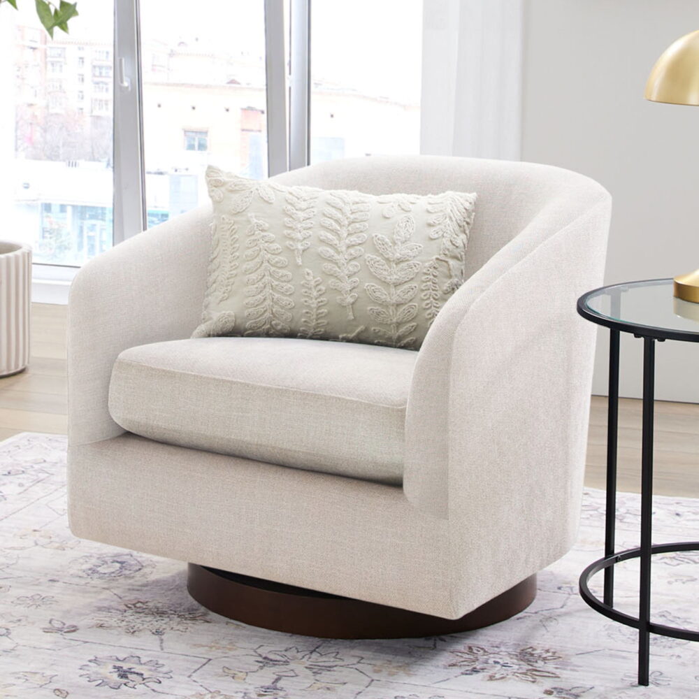 Better Homes & Gardens Bradford Wooden Base Modern Swivel Accent Chair, Linen - Image 2