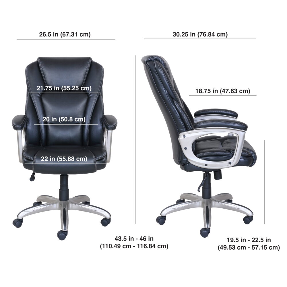 Serta Heavy-Duty Bonded Leather Commercial Office Chair with Memory Foam, 350 lb capacity, Black - Image 4