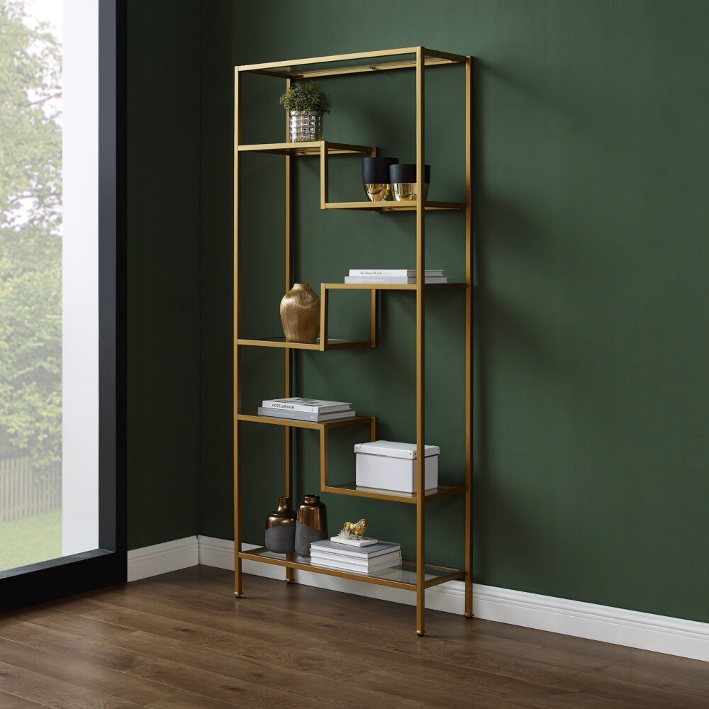Crosley Furniture Sloane Art Deco Glass Metal Etagere in Gold - Image 2