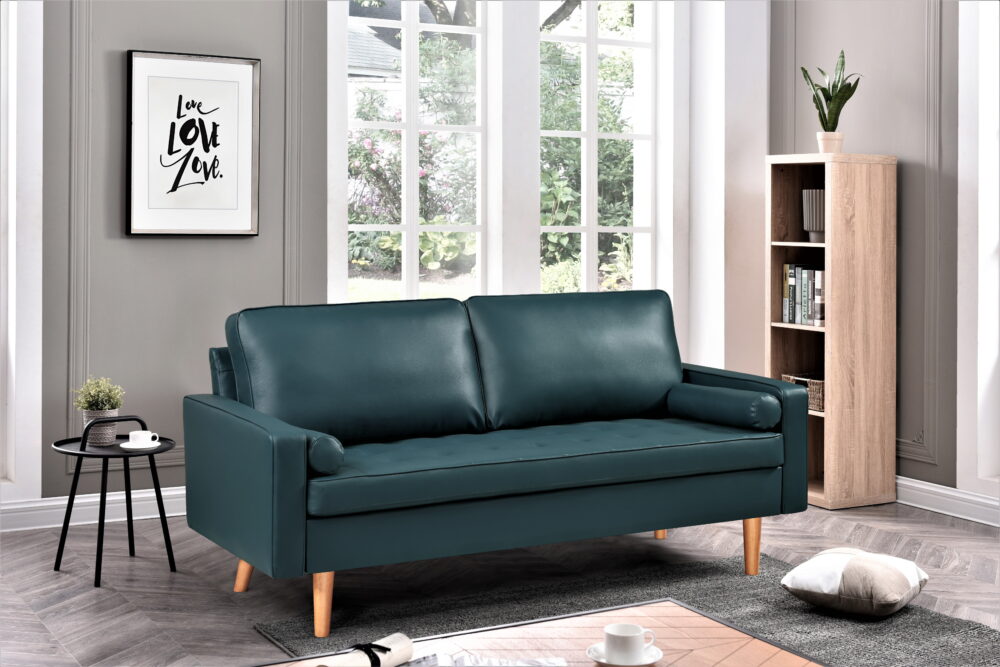 US PRIDE FURNITURE Partone 69.7'' Vegan Faux Leather Square Arm Sofa -Dark Ocean Blue - Image 2