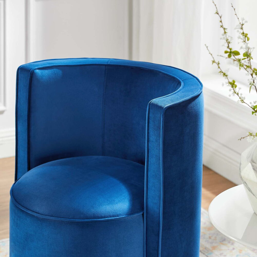 Modway Della Performance Velvet Fabric and Iron Swivel Chair in Navy - Image 7