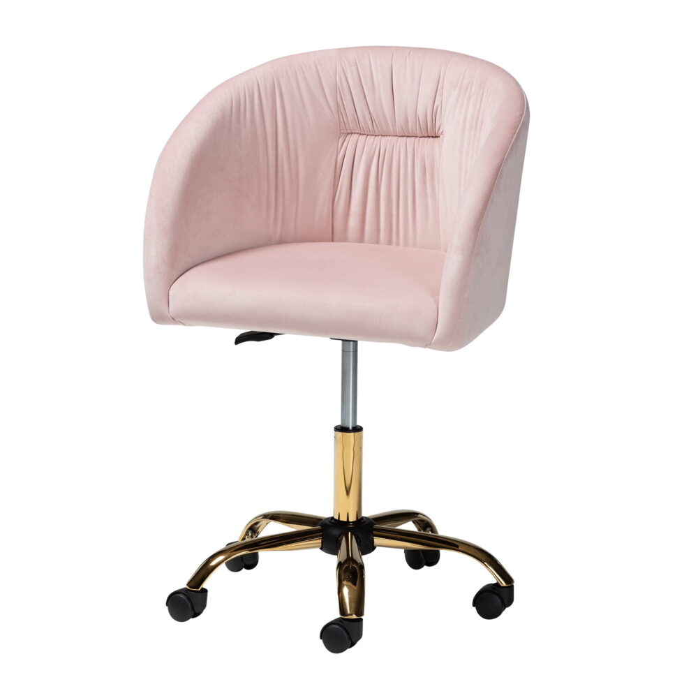 Baxton Studio Ravenna Contemporary Glam and Luxe Blush Pink Velvet Fabric and Gold Metal Swivel Office Chair - Image 6
