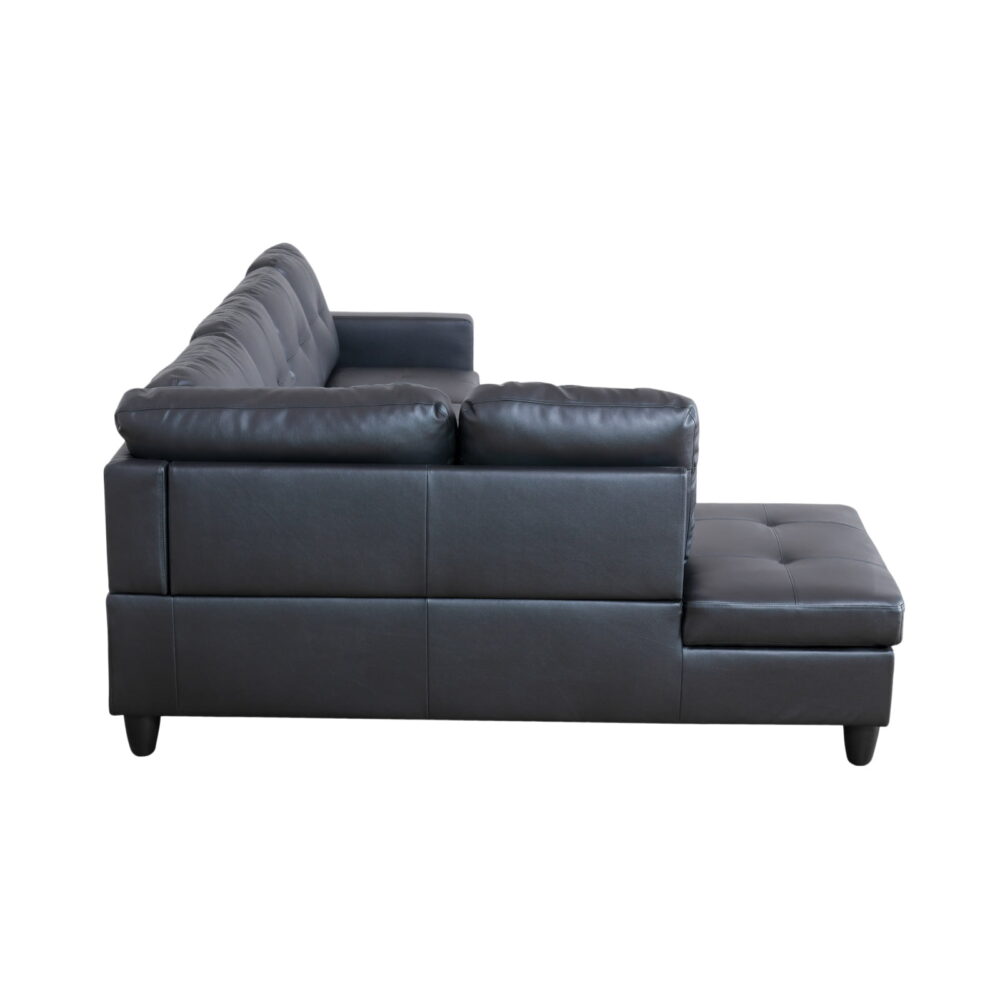 Hommoo 4 Seat Living Room Furniture Sets, Faux Leather Sectional Sofa, Modern L-Shaped Couches and Sofas Set for Home, Black(No Ottomans) - Image 3