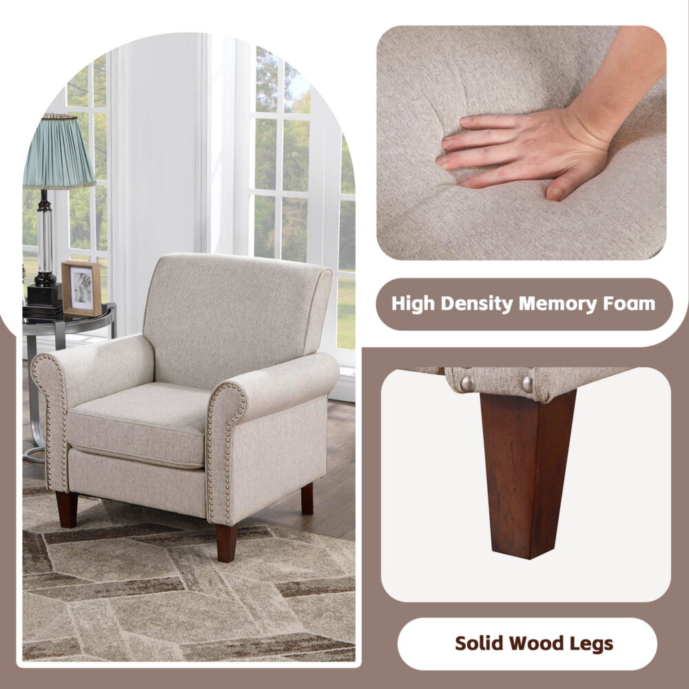 TrumanPick Mid-Century Accent Chair Single Sofa Reading Chairs Comfy Arm Chair Living Room Lounge Chiar, Beige - Image 7
